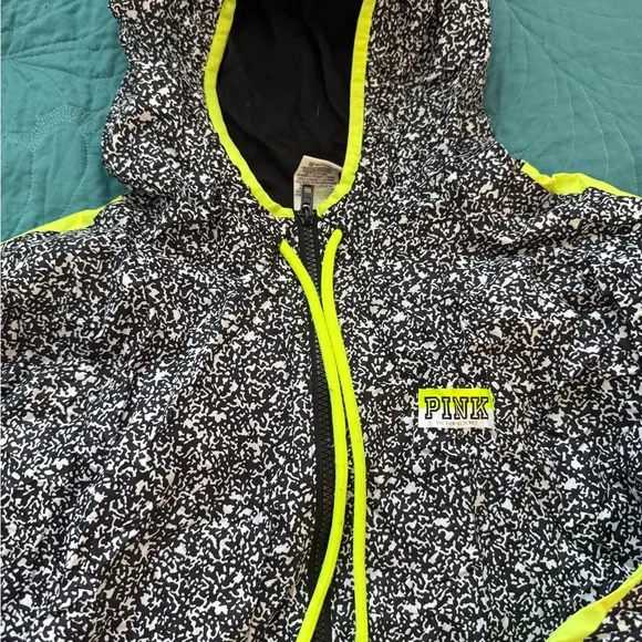 Victoria Secret Black and Yellow Hooded Rain Jacket - Picture 2 of 3